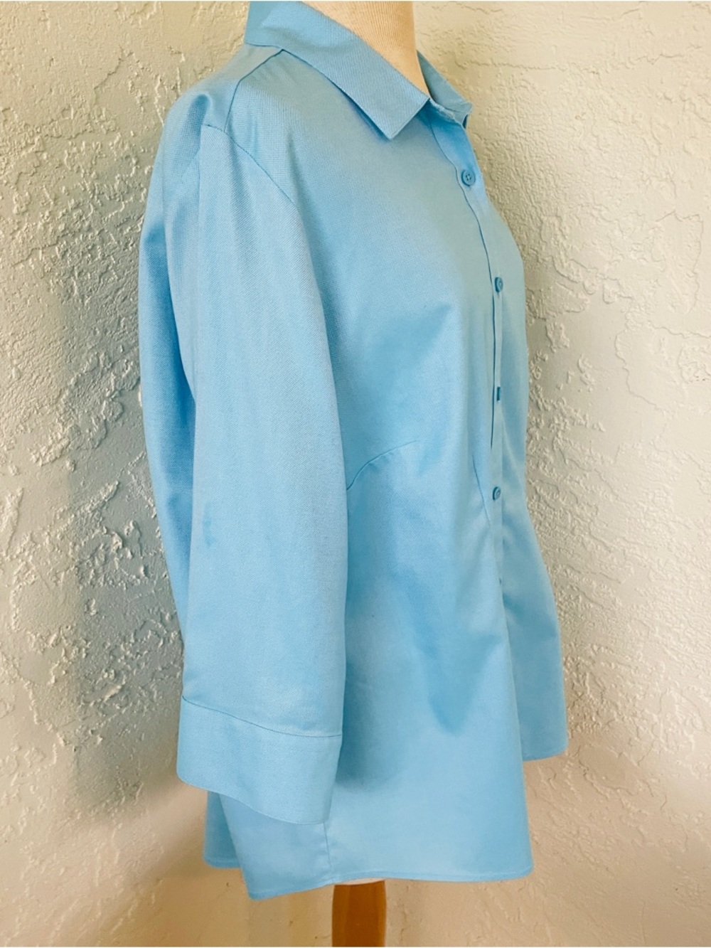 Coldwater Creek No Iron Button Up Shirt Size 1X (18)Blue 3/4 Sleeves 100% Cotton - Picture 4 of 6